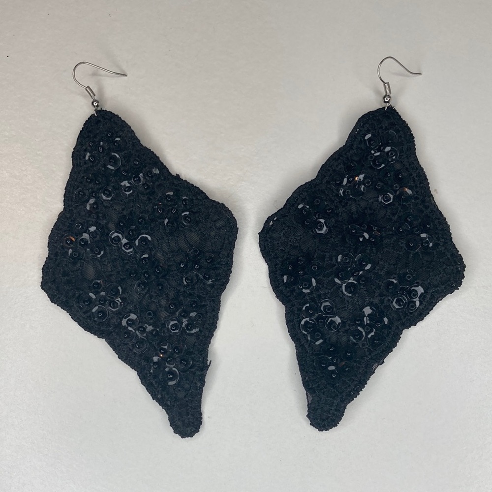 Black lace sequin earrings